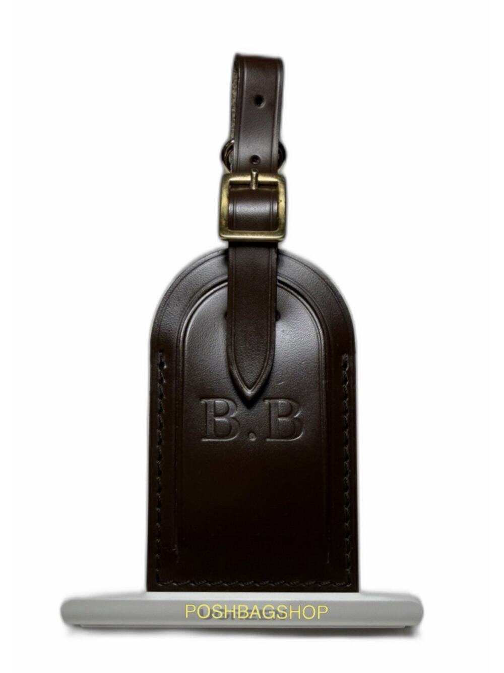 Louis Vuitton Name Tag w/ BB Initials Damier Ebene Goldtone Accent France